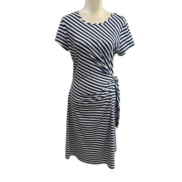 J. McLaughlin Catalina Cloth Elora Bangle Striped Navy Side Tie Dress Large NEW - Picture 4 of 16